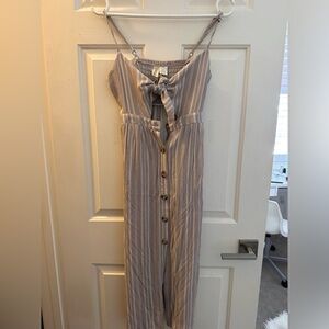 Mikichica striped neutral colour slip dress with button up and tie up front, xs
